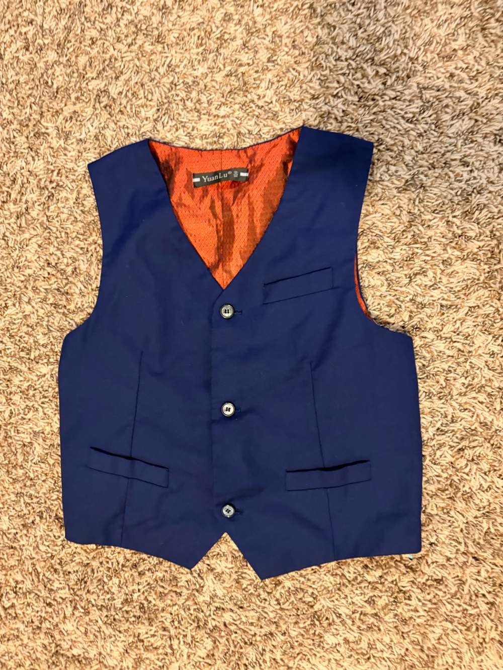 YuanLu Navy Blue Dress Vest with Orange Lining